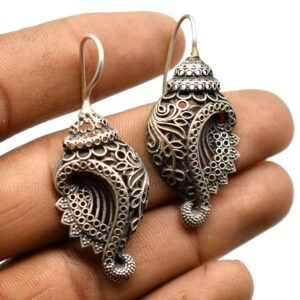 Ekani Shankha Quirky Silver Lookalike Brass Bugadi Earrings For Women