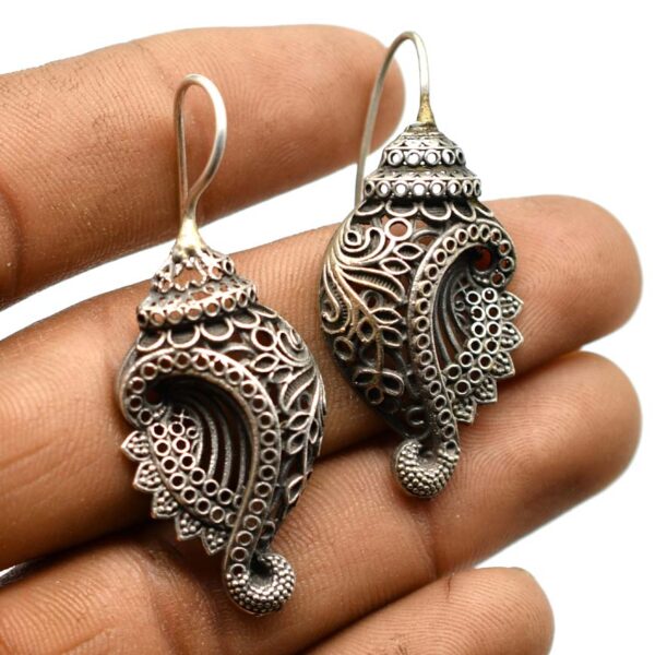 Ekani Shankha Quirky Silver Lookalike Brass Bugadi Earrings For Women