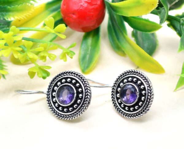 Monalisa Stone Studded Brass Oxidised Hook Earrings - Image 13