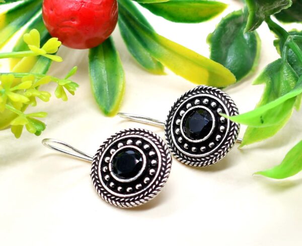 Monalisa Stone Studded Brass Oxidised Hook Earrings - Image 12