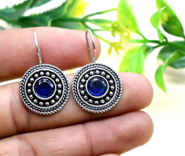 Monalisa Stone Studded Brass Oxidised Hook Earrings - Image 11