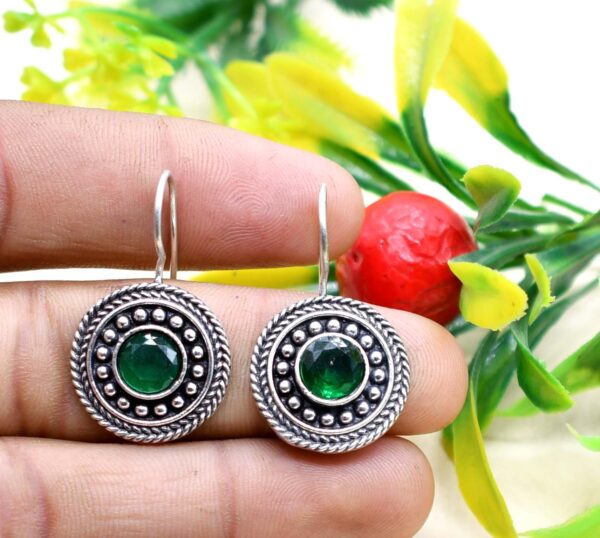 Monalisa Stone Studded Brass Oxidised Hook Earrings - Image 10
