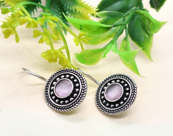 Monalisa Stone Studded Brass Oxidised Hook Earrings - Image 2