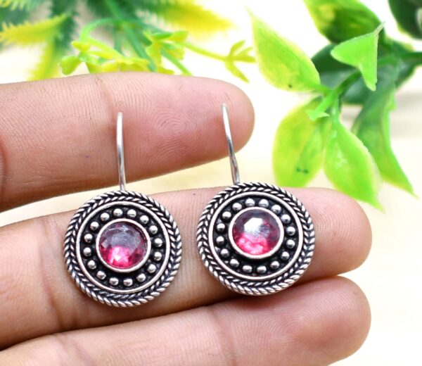 Monalisa Stone Studded Brass Oxidised Hook Earrings - Image 6