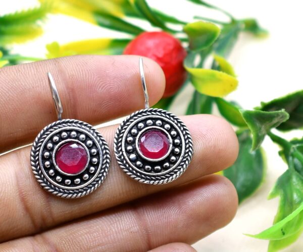 Monalisa Stone Studded Brass Oxidised Hook Earrings - Image 7