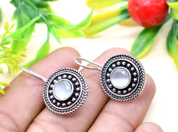 Monalisa Stone Studded Brass Oxidised Hook Earrings - Image 5