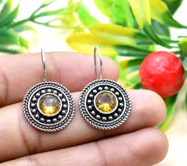 Monalisa Stone Studded Brass Oxidised Hook Earrings - Image 4
