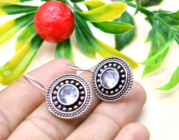 Monalisa Stone Studded Brass Oxidised Hook Earrings - Image 3