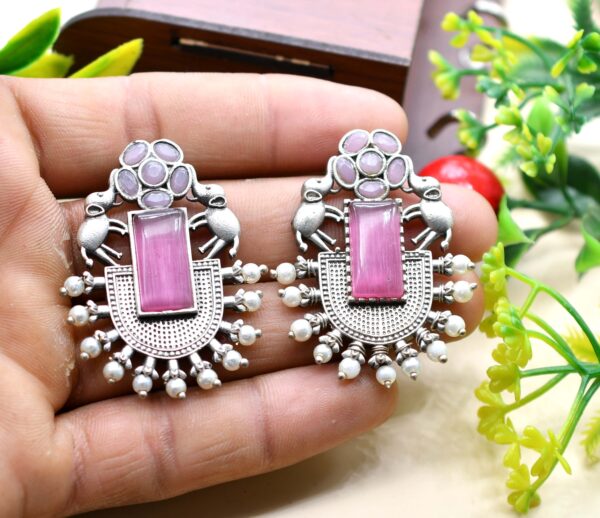 Oxidised Stone Earrings - Image 2