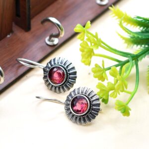 Floral Brass Oxidised Hook Earrings
