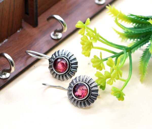 Floral Brass Oxidised Hook Earrings