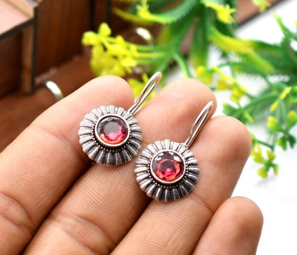 Floral Brass Oxidised Hook Earrings - Image 2