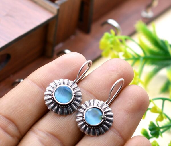 Floral Brass Oxidised Hook Earrings - Image 3
