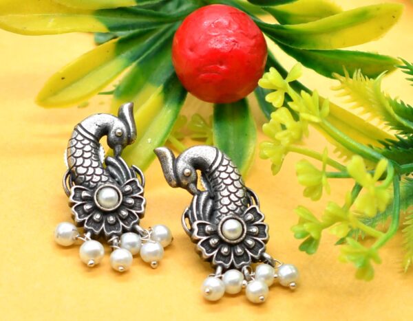Peacock Antique Silver Earrings