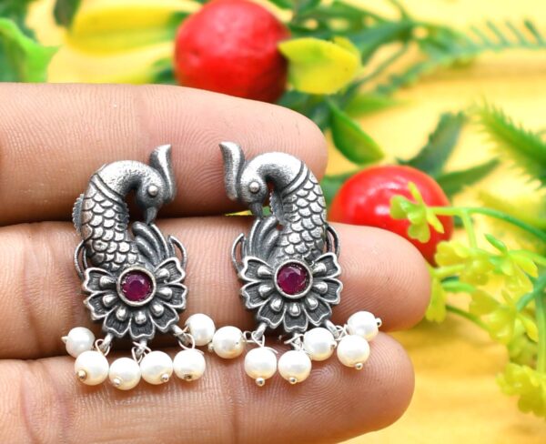 Peacock Antique Silver Earrings - Image 3