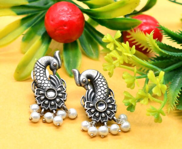 Peacock Antique Silver Earrings - Image 2