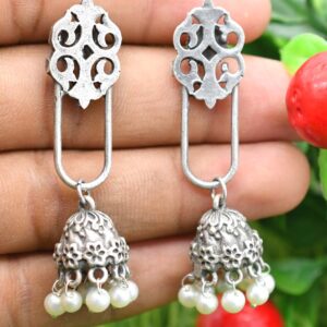 Jhumki Earrings Antique Silver Plated