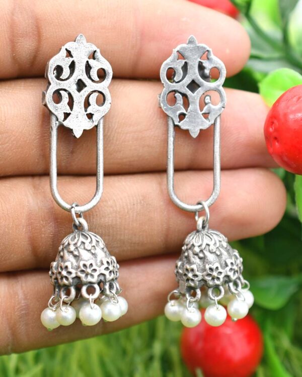 Jhumki Earrings Antique Silver Plated