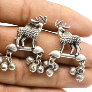 Deer Earrings Antique Silver