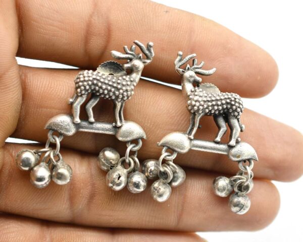 Deer Earrings Antique Silver