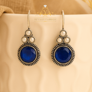 Antique Silver Earrings With Stone & Triple Pearl Accent