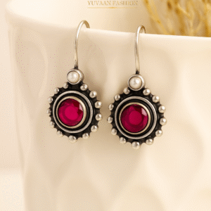 Antique Silver Earrings With Stone & Pearl Accent