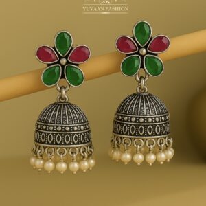 Antique silver floral jhumka floral earrings