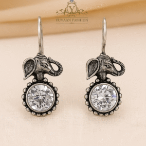 Antique Elephant Earrings with Sparkling Stone